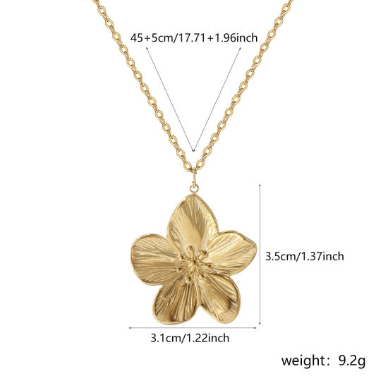 Image de 1 Pièce Collier à Pendentif Chaîne Maille Forçat Style Pastoral en 304 Acier Inoxydable Revêtement sous Vide PVD Respectueux de l'Environnement À la Mode Plaqué Or Véritable 18K Fleur de Pêche Pour Femmes Cadeau 45cm + 5cm long