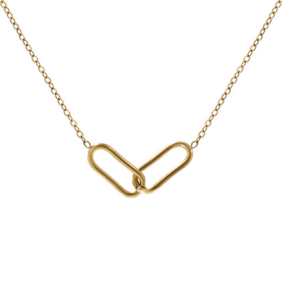 Picture of 1 Piece Eco-friendly PVD Vacuum Plating Stylish Simple 18K Real Gold Plated 304 Stainless Steel Link Cable Chain Oval Hollow Pendant Charm Necklace Unisex Gift 42cm(16.5") + 8cm(3.1") long