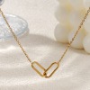 Picture of 1 Piece Eco-friendly PVD Vacuum Plating Stylish Simple 18K Real Gold Plated 304 Stainless Steel Link Cable Chain Oval Hollow Pendant Charm Necklace Unisex Gift 42cm(16.5") + 8cm(3.1") long