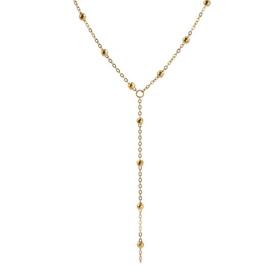 Bild von 1 Strang Umweltfreundliche PVD-Vakuumbeschichtung Exquisit 18K Echtgold plattiert 304 Edelstahl Kreuz Gliederketten Y-Form Halskette Unisex Geschenk 42cm + 5cm lang