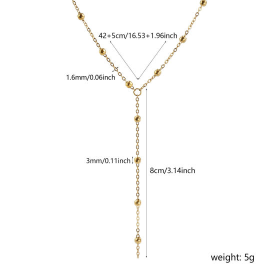 Bild von 1 Strang Umweltfreundliche PVD-Vakuumbeschichtung Exquisit 18K Echtgold plattiert 304 Edelstahl Kreuz Gliederketten Y-Form Halskette Unisex Geschenk 42cm + 5cm lang