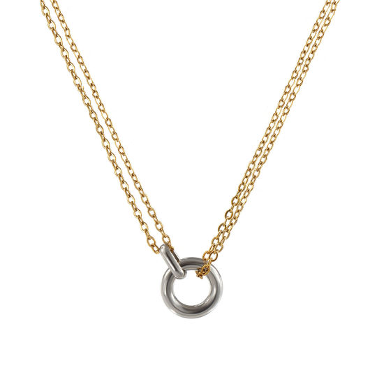 Изображение 1 Piece Eco-friendly PVD Vacuum Plating Minimalist 18K Real Gold Plated 304 Stainless Steel Link Cable Chain Circle Ring Pendant Charm Necklace For Women Gift 42cm(16.5") + 8cm(3.1") long