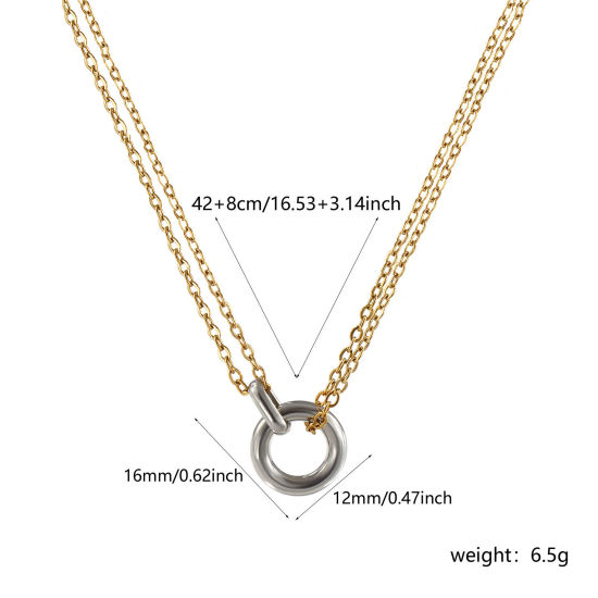 Изображение 1 Piece Eco-friendly PVD Vacuum Plating Minimalist 18K Real Gold Plated 304 Stainless Steel Link Cable Chain Circle Ring Pendant Charm Necklace For Women Gift 42cm(16.5") + 8cm(3.1") long