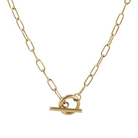 1 Piece Eco-friendly PVD Vacuum Plating Minimalist 18K Real Gold Plated 304 Stainless Steel Paperclip Link Chain With Toggle Clasp Necklace Unisex Gift 45cm(17.7") long