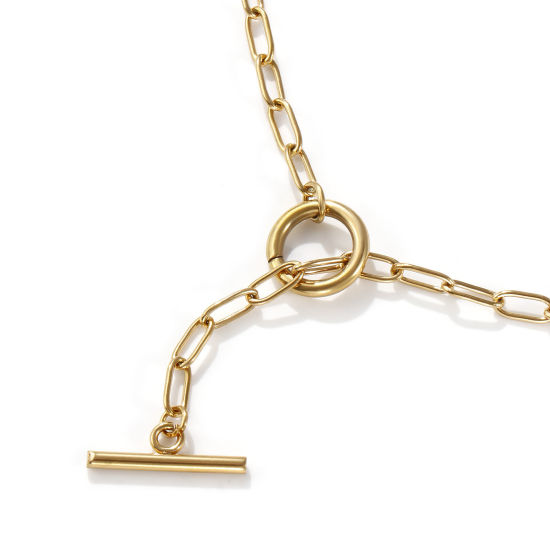 Picture of 1 Piece Eco-friendly PVD Vacuum Plating Minimalist 18K Real Gold Plated 304 Stainless Steel Paperclip Link Chain With Toggle Clasp Necklace Unisex Gift 45cm(17.7") long