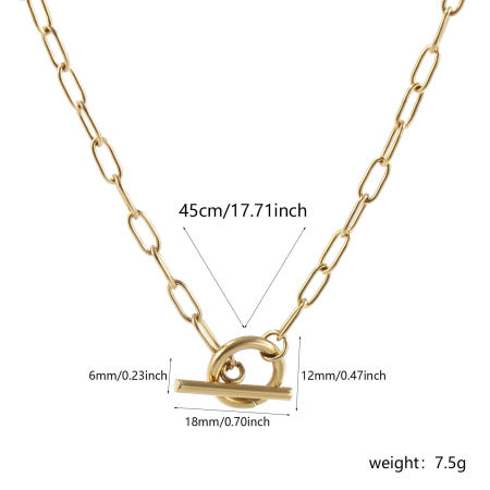 Picture of Wholesale Paperclip Link Chain Necklace, 18K Real Gold Plated 304 Stainless Steel, Unisex Eco-friendly PVD Vacuum Plating Waterproof Anti-Tarnish Hypoallergenic Minimalist Gift Jewelry For Retailer, 45cm(17.7") long, Chain Size: 3mm, 1 Piece