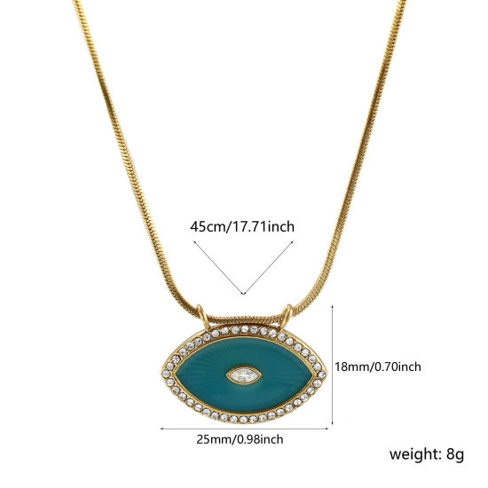 Bild von 1 Strang Umweltfreundliche PVD-Vakuumbeschichtung Exquisit 18K Echtgold plattiert Pfau Grün 304 Edelstahl & Zirkon Schlangenkette Auge Anhänger Halskette Für Frauen Geschenk 45cm lang