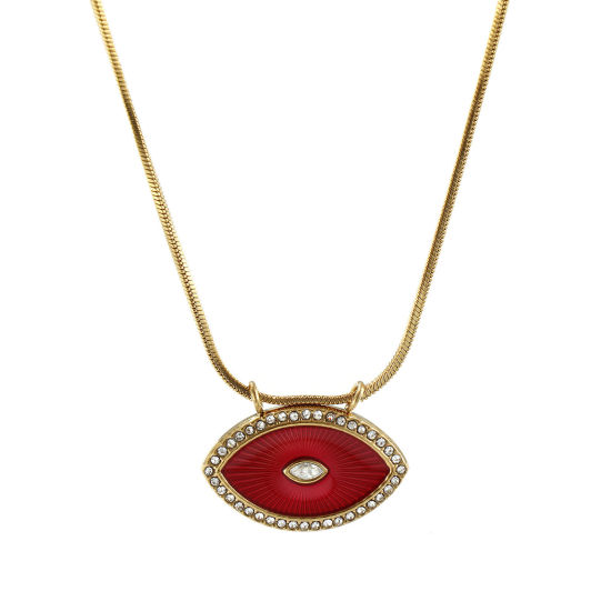 Bild von 1 Strang Umweltfreundliche PVD-Vakuumbeschichtung Exquisit 18K Echtgold plattiert Rot 304 Edelstahl & Zirkon Schlangenkette Auge Anhänger Halskette Für Frauen Geschenk 45cm lang