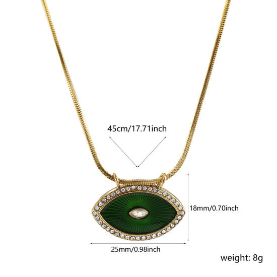 Bild von 1 Strang Umweltfreundliche PVD-Vakuumbeschichtung Exquisit 18K Echtgold plattiert Grün 304 Edelstahl & Zirkon Schlangenkette Auge Anhänger Halskette Für Frauen Geschenk 45cm lang