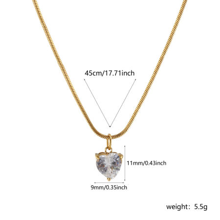 Bild von 18K Echtgold plattiert Schlangenkette Herz Anhänger Halskette, 304 Edelstahl 45cm, Für Frauen, Klar Zirkonia Minimalistisch Geometrisch Geschenk, Umweltfreundliche PVD-Vakuumbeschichtung, 1 Strang