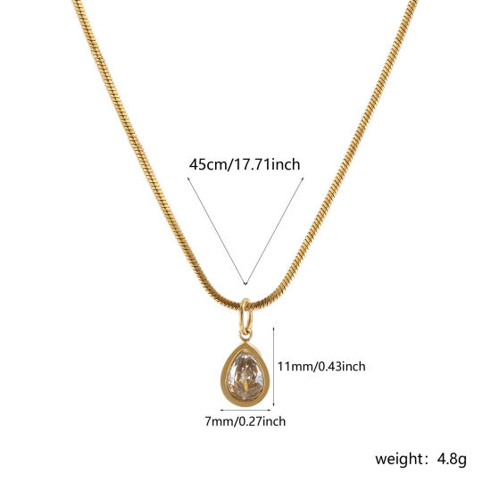 Immagine di 1 Piece Eco-friendly PVD Vacuum Plating Stylish Geometric 18K Real Gold Plated Transparent Clear 304 Stainless Steel & Cubic Zirconia Snake Chain Drop Pendant Charm Necklace For Women Gift 45cm(17.7") long