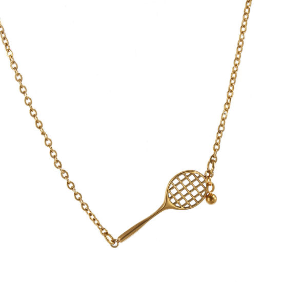 Image de 1 Piece Eco-friendly PVD Vacuum Plating Stylish Sport 18K Real Gold Plated 304 Stainless Steel Link Cable Chain Racket Pendant Charm Necklace Unisex Gift 45cm(17.7") + 5cm(2") long