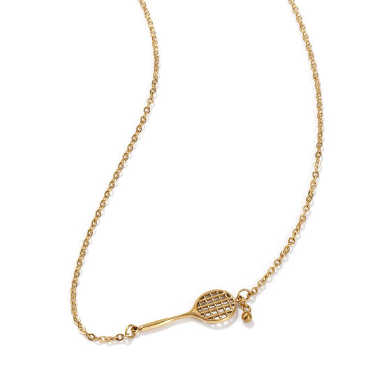 Image de 1 Piece Eco-friendly PVD Vacuum Plating Stylish Sport 18K Real Gold Plated 304 Stainless Steel Link Cable Chain Racket Pendant Charm Necklace Unisex Gift 45cm(17.7") + 5cm(2") long