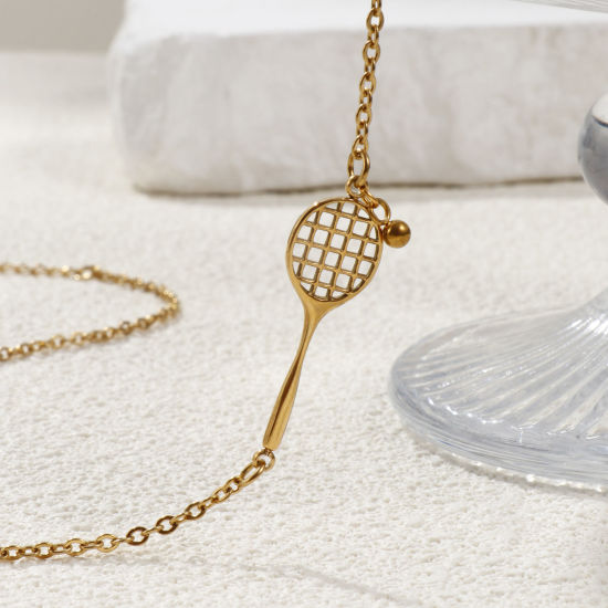 Image de 1 Piece Eco-friendly PVD Vacuum Plating Stylish Sport 18K Real Gold Plated 304 Stainless Steel Link Cable Chain Racket Pendant Charm Necklace Unisex Gift 45cm(17.7") + 5cm(2") long
