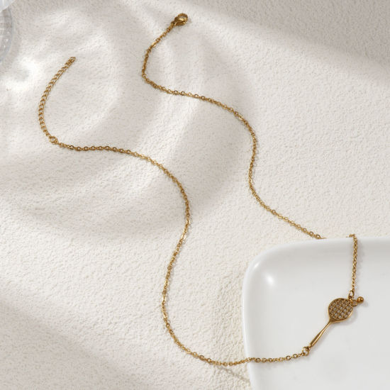 Image de 1 Piece Eco-friendly PVD Vacuum Plating Stylish Sport 18K Real Gold Plated 304 Stainless Steel Link Cable Chain Racket Pendant Charm Necklace Unisex Gift 45cm(17.7") + 5cm(2") long