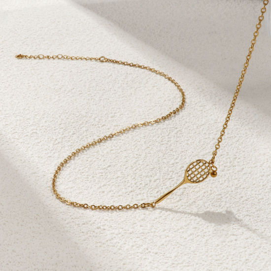 Image de 1 Piece Eco-friendly PVD Vacuum Plating Stylish Sport 18K Real Gold Plated 304 Stainless Steel Link Cable Chain Racket Pendant Charm Necklace Unisex Gift 45cm(17.7") + 5cm(2") long