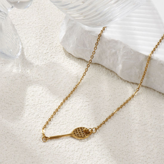 Image de 1 Piece Eco-friendly PVD Vacuum Plating Stylish Sport 18K Real Gold Plated 304 Stainless Steel Link Cable Chain Racket Pendant Charm Necklace Unisex Gift 45cm(17.7") + 5cm(2") long