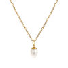 Picture of 18K Real Gold Plated Link Cable Chain Oval Pendant Charm Necklace, 304 Stainless Steel & Natural Pearl 45cm(17.7") + 5cm(2"), For Women, Minimalist Elegant Gift, Eco-friendly PVD Vacuum Plating, 1 Piece