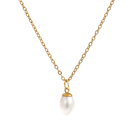 Immagine di 18K Vero Oro Placcato Catena a Cavo Ovale Collana con Ciondolo, Acciaio Inossidabile 304 & Perla Naturale 45cm + 5cm, Per Donne, Minimalista Elegante Regalo, Placcatura Sottovuoto PVD Ecologica, 1 Pz