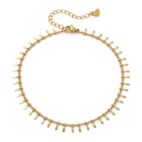 Immagine di 1 Pz Placcatura Sottovuoto PVD Ecologica Minimalista Elegante 18K Vero Oro Placcato 304 Acciaio Inossidabile Catena a Maglia Fatta a Mano Nappine Cavigliere Per Donne Regalo 23cm Lunghezza