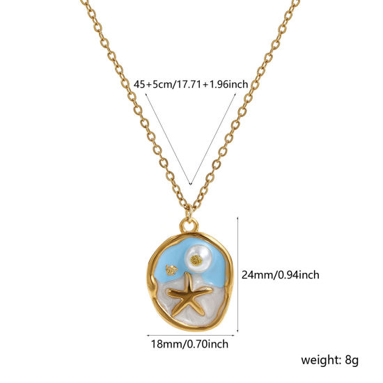 Picture of 1 Piece Eco-friendly PVD Vacuum Plating Retro 18K Real Gold Plated Multicolor 304 Stainless Steel & Acrylic Link Cable Chain Irregular Star Fish Enamel Pendant Charm Necklace For Women Gift 45cm(17.7") + 5cm(2") long