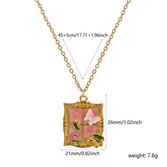 Picture of 1 Piece Eco-friendly PVD Vacuum Plating Retro 18K Real Gold Plated Multicolor 304 Stainless Steel & Acrylic Link Cable Chain Window Butterfly Enamel Pendant Charm Necklace For Women Gift 45cm(17.7") + 5cm(2") long