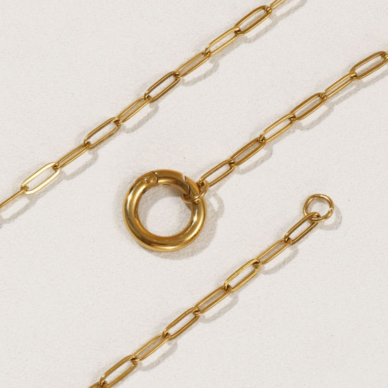 1 本 18Kリアルゴールドメッキ ペーパークリップチェーン ネックレス、 304ステンレス鋼 45cm、 チェーンサイズ: 3mm、 女性のため、 スプリング留め具付き、 ミニマリスト プレゼント、 エコフレンドリー PVD真空メッキ、 の画像