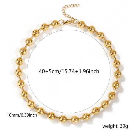 Immagine di 1 Pz 18K Vero Oro Placcato Catena a Pallini Collana, 304 Acciaio Inossidabile 40cm + 5cm, Dimensione della Catena: 10mm, Per Donne, Semplice & Casual Regalo, Placcatura Sottovuoto PVD Ecologica