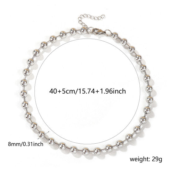 Immagine di 1 Pz Tono Argento Catena a Pallini Collana, 304 Acciaio Inossidabile 40cm + 5cm, Dimensione della Catena: 8mm, Per Donne, Semplice & Casual Regalo, Ecologico