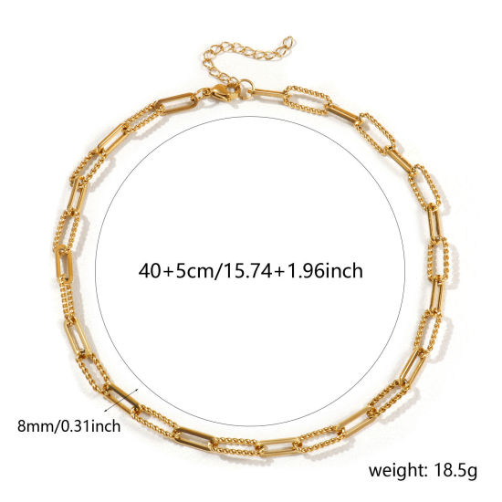 Image de 1 Pièce Colliers Ovale Plaqué Or Véritable 18K en 304 Acier Inoxydable Pour Femmes, Chaîne de Trombone 40cm + 5cm, Taille de la Chaîne: 8mm, Simple & Décontracté Cadeau, Revêtement sous Vide PVD Respectueux de l'Environnement