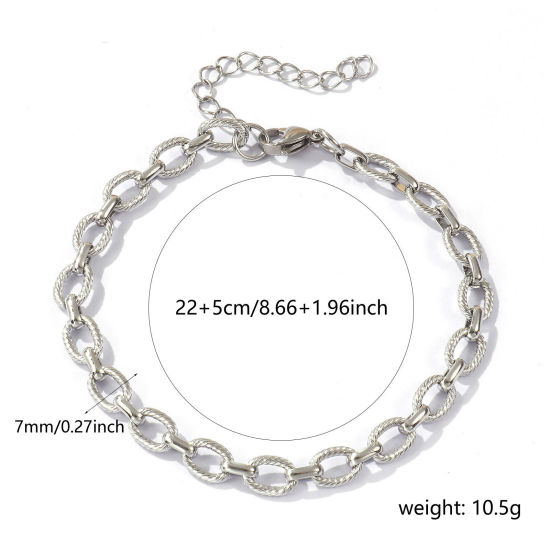 Изображение 1 ШТ Стильный Серебряный Тон 304 Нержавеющая Сталь Кабельные Цепи Овальные Завиток Ножные Браслеты унисекс 22см длина