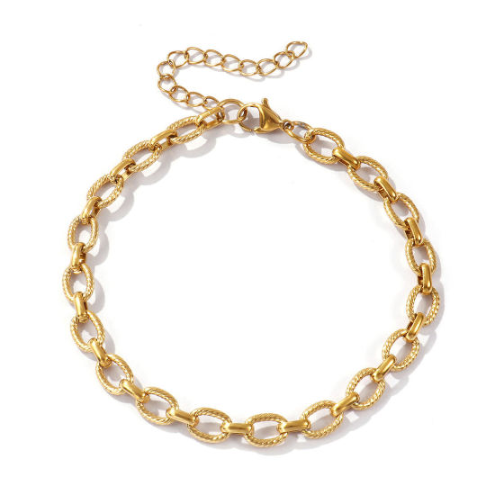 Изображение 1 ШТ Экологичное вакуумное PVD-покрытие Стильный 18K настоящее золото с покрытием 304 Нержавеющая Сталь Кабельные Цепи Овальные Завиток Ножные Браслеты унисекс 22см длина