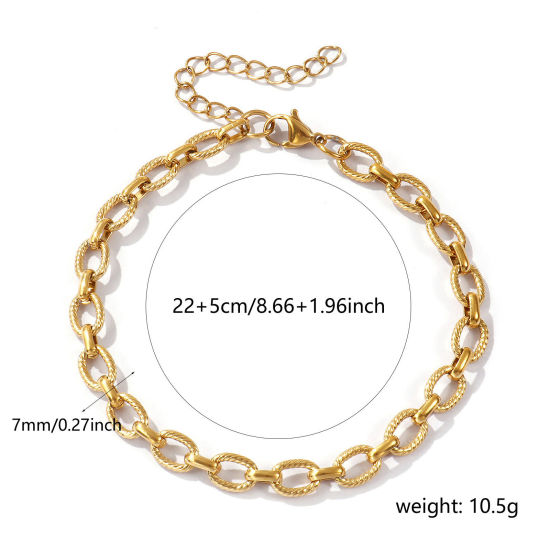 Изображение 1 ШТ Экологичное вакуумное PVD-покрытие Стильный 18K настоящее золото с покрытием 304 Нержавеющая Сталь Кабельные Цепи Овальные Завиток Ножные Браслеты унисекс 22см длина