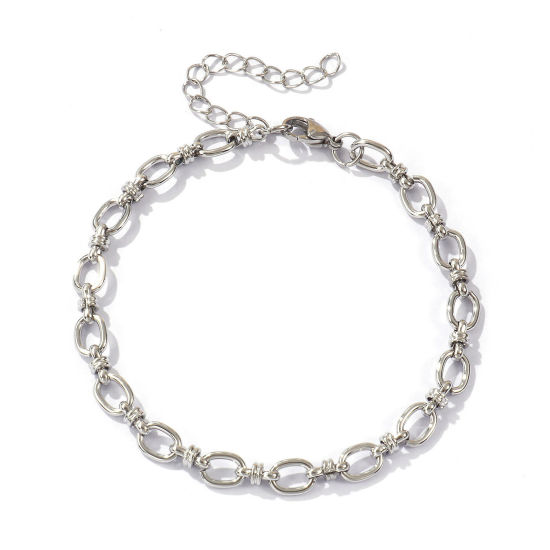 Изображение 1 ШТ Стильный Серебряный Тон 304 Нержавеющая Сталь Кабельные Цепи Овальные Ножные Браслеты унисекс 22см длина