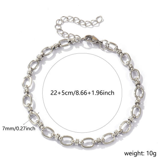 Изображение 1 ШТ Стильный Серебряный Тон 304 Нержавеющая Сталь Кабельные Цепи Овальные Ножные Браслеты унисекс 22см длина