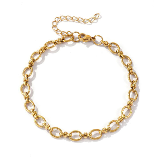 Изображение 1 ШТ Экологичное вакуумное PVD-покрытие Стильный 18K настоящее золото с покрытием 304 Нержавеющая Сталь Кабельные Цепи Овальные Ножные Браслеты унисекс 22см длина