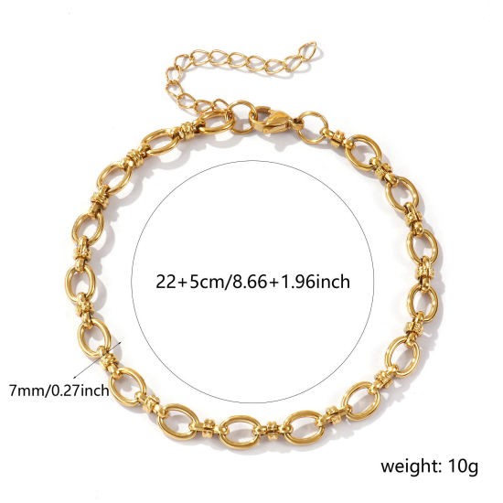 Изображение 1 ШТ Экологичное вакуумное PVD-покрытие Стильный 18K настоящее золото с покрытием 304 Нержавеющая Сталь Кабельные Цепи Овальные Ножные Браслеты унисекс 22см длина