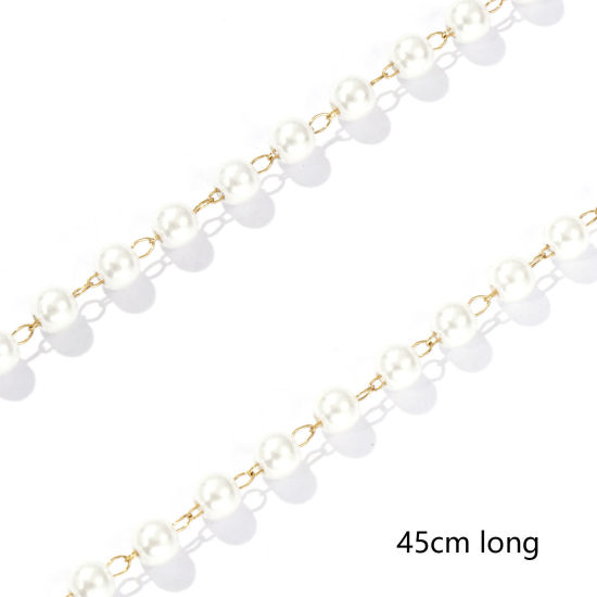 Bild von 1 Piece 18K Real Gold Plated Ball Chain Beaded Necklace, 304 Stainless Steel 45cm(17.7"), Chain Size: 6mm, Unisex, Stylish Eco-friendly PVD Vacuum Plating