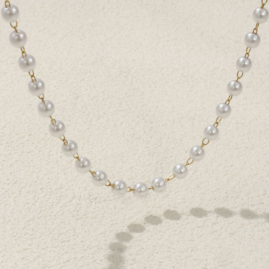 Bild von 1 Piece 18K Real Gold Plated Ball Chain Beaded Necklace, 304 Stainless Steel 45cm(17.7"), Chain Size: 6mm, Unisex, Stylish Eco-friendly PVD Vacuum Plating