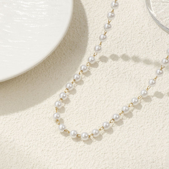 Bild von 1 Piece 18K Real Gold Plated Ball Chain Beaded Necklace, 304 Stainless Steel 45cm(17.7"), Chain Size: 6mm, Unisex, Stylish Eco-friendly PVD Vacuum Plating