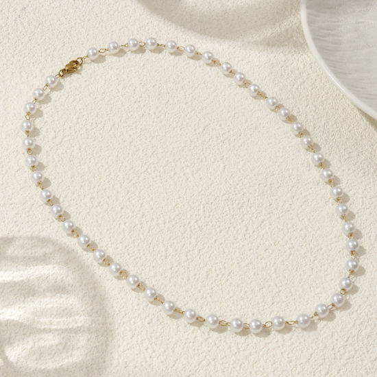 Bild von 1 Piece 18K Real Gold Plated Ball Chain Beaded Necklace, 304 Stainless Steel 45cm(17.7"), Chain Size: 6mm, Unisex, Stylish Eco-friendly PVD Vacuum Plating