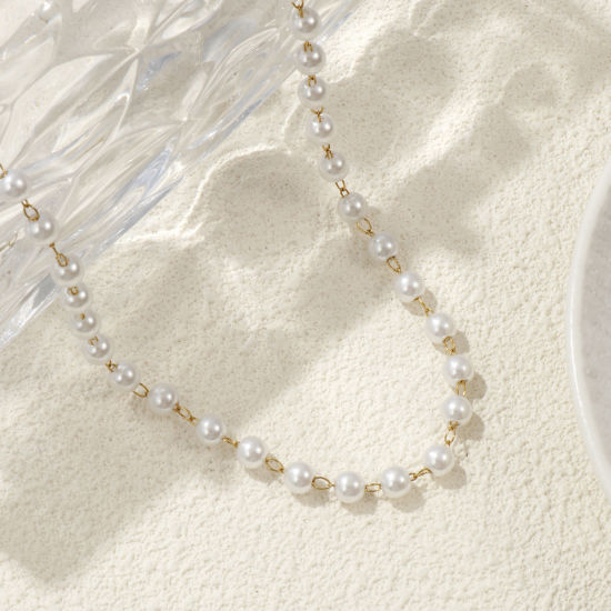 Bild von 1 Piece 18K Real Gold Plated Ball Chain Beaded Necklace, 304 Stainless Steel 45cm(17.7"), Chain Size: 6mm, Unisex, Stylish Eco-friendly PVD Vacuum Plating