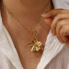Imagen de 18K Oro Real Chapado Catena di Fermagli Flor Collar con Colgante, 304 Acero Inoxidable 45cm, Para Mujeres, Exquisito Regalo, Recubrimiento al Vacío PVD Ecológico, 1 Unidad