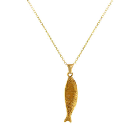 18K Oro Real Chapado Cadena de Cable Cruz Pez Collar con Colgante, 304 Acero Inoxidable 45cm + 5cm, Para Mujeres, 3D, Exquisito Joyería del océano Regalo, Recubrimiento al Vacío PVD Ecológico, 1 Unidad