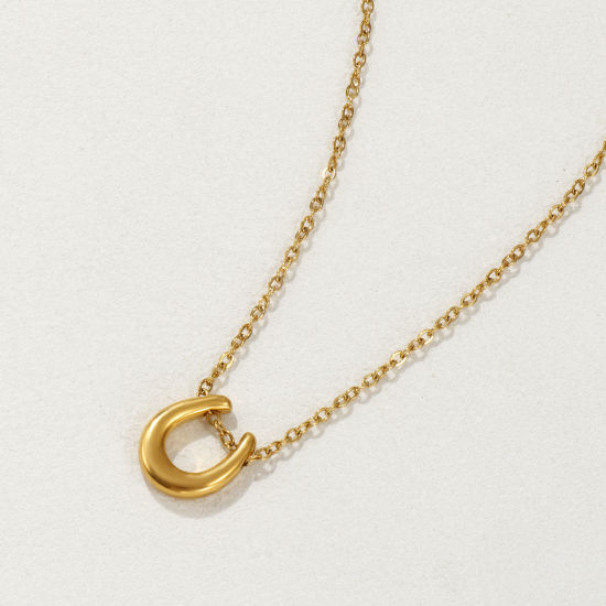 Bild von 18K Echtgold plattiert Kreuz Gliederketten Hufeisen Anhänger Halskette, 304 Edelstahl 45cm + 5cm, Unisex, Exquisit West-Cowboy Geschenk, Umweltfreundliche PVD-Vakuumbeschichtung, 1 Strang