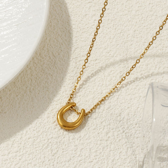 Bild von 18K Echtgold plattiert Kreuz Gliederketten Hufeisen Anhänger Halskette, 304 Edelstahl 45cm + 5cm, Unisex, Exquisit West-Cowboy Geschenk, Umweltfreundliche PVD-Vakuumbeschichtung, 1 Strang