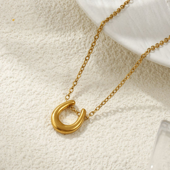 Bild von 18K Echtgold plattiert Kreuz Gliederketten Hufeisen Anhänger Halskette, 304 Edelstahl 45cm + 5cm, Unisex, Exquisit West-Cowboy Geschenk, Umweltfreundliche PVD-Vakuumbeschichtung, 1 Strang