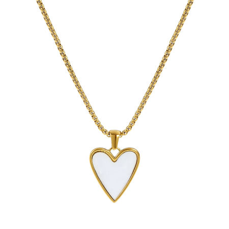18K Oro Real Chapado Cadena de Caja Corazón Collar con Colgante, 304 Acero Inoxidable & Concha Naturales 45cm + 5cm, Para Mujeres, Blanco Elegante día de San Valentín Regalo, Recubrimiento al Vacío PVD Ecológico, 1 Unidad