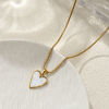 Imagen de 18K Oro Real Chapado Cadena de Caja Corazón Collar con Colgante, 304 Acero Inoxidable & Concha Naturales 45cm + 5cm, Para Mujeres, Blanco Elegante día de San Valentín Regalo, Recubrimiento al Vacío PVD Ecológico, 1 Unidad