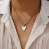 Imagen de 18K Oro Real Chapado Cadena de Caja Corazón Collar con Colgante, 304 Acero Inoxidable & Concha Naturales 45cm + 5cm, Para Mujeres, Blanco Elegante día de San Valentín Regalo, Recubrimiento al Vacío PVD Ecológico, 1 Unidad